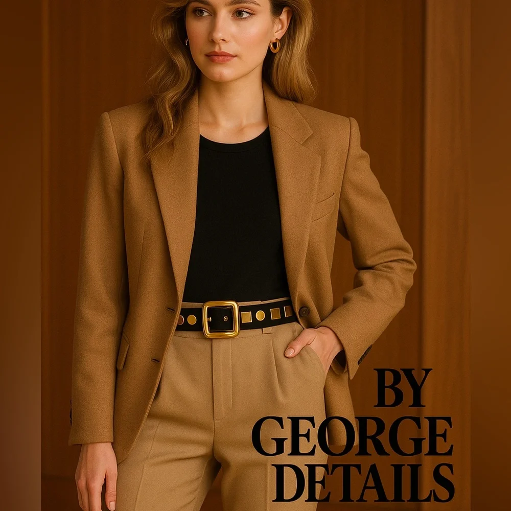 Vintage By George Details Brass Geometric Black Suede Belt EUC Size M 34